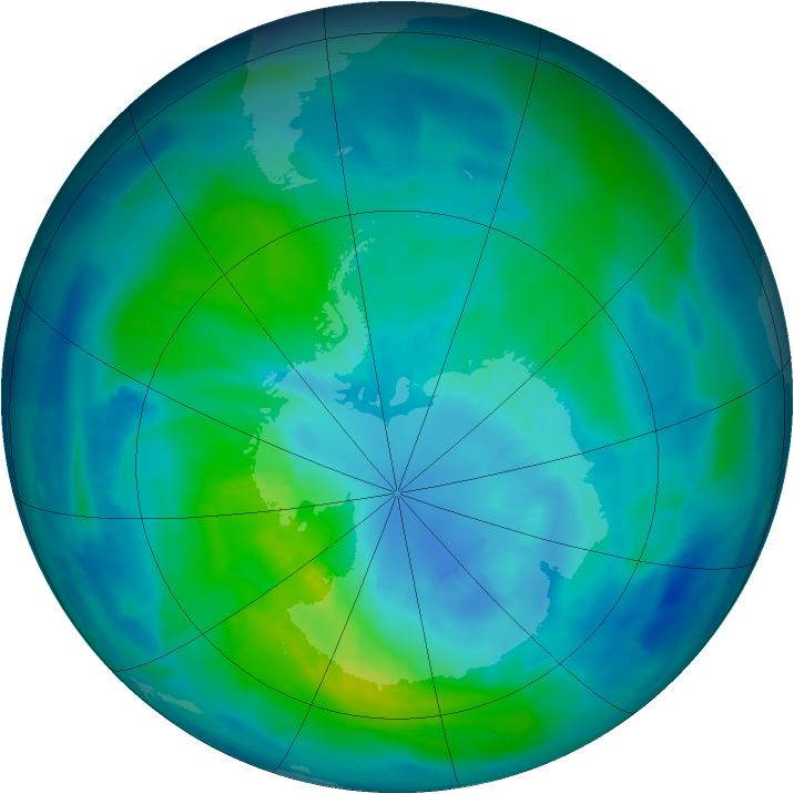 Antarctic ozone map for 30 March 2015